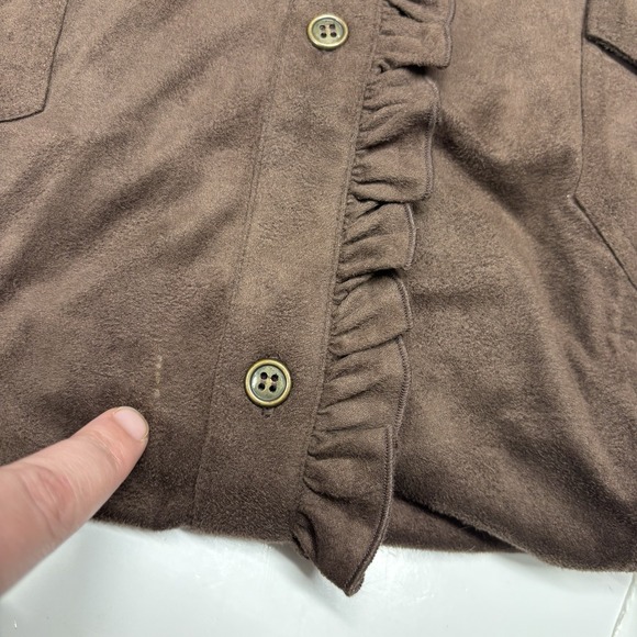 Susan Graver Womens Top XL Brown Faux Suede Button Ruffle Western Country Ranch - Picture 11 of 12